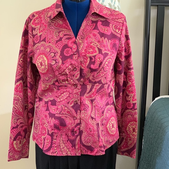 Jones New York Collection Paisley Button Blouse - Picture 1 of 4